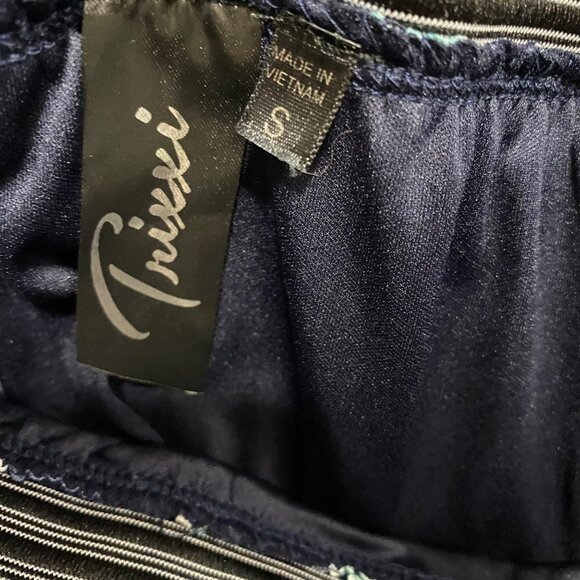 Trixxi Womens Tropical Print Maxi Skirt Dress Small Navy Teal Elastic Waistband - Picture 4 of 4